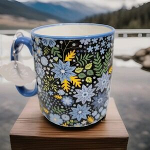 NEW! Blue Florals AOP Abstract‎ Dark Blue Coffee Mug 10 Strawberry Street